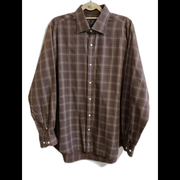 Tailorbyrd Mens Brown Blue White Long Sleeve Button Front Shirt Size XL XLarge - Picture 1 of 5